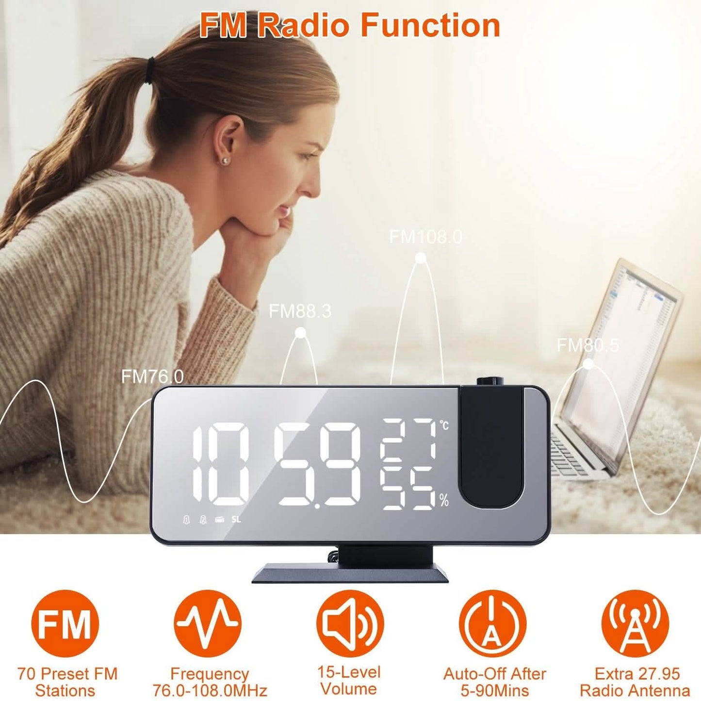 Projection Alarm Clock with Radio Function DailySale