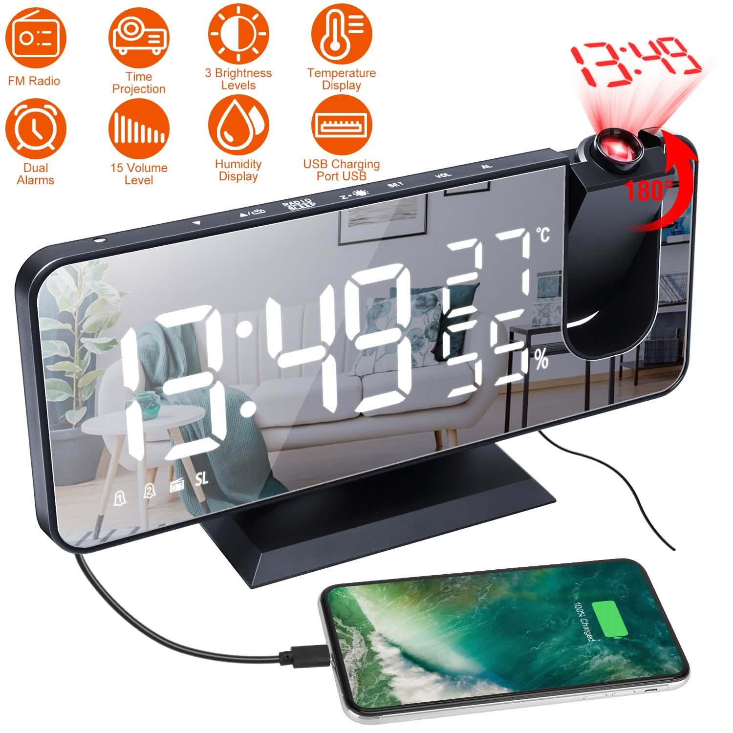 Projection Alarm Clock with Radio Function DailySale