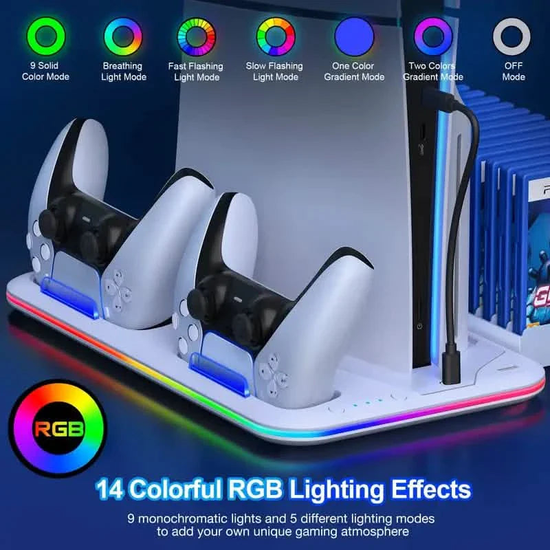 PS5 Cooling Stand with 3-Speed Adjustable Fan, RGB Lights, and Compact Design for PS5 Slim, Digital DailySale