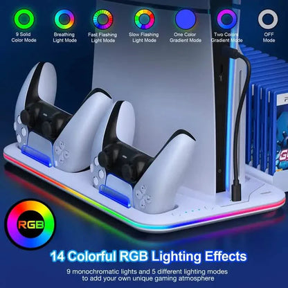 PS5 Cooling Stand with 3-Speed Adjustable Fan, RGB Lights, and Compact Design for PS5 Slim, Digital DailySale