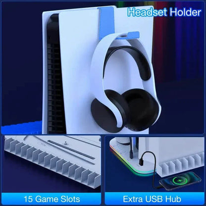 PS5 Cooling Stand with 3-Speed Adjustable Fan, RGB Lights, and Compact Design for PS5 Slim, Digital DailySale