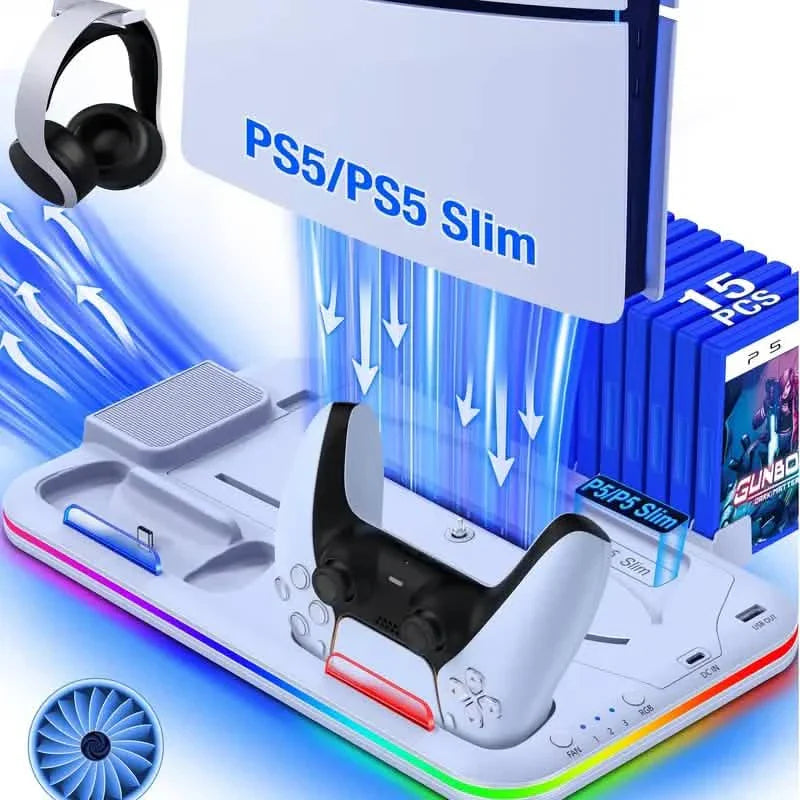 PS5 Cooling Stand with 3-Speed Adjustable Fan, RGB Lights, and Compact Design for PS5 Slim, Digital DailySale