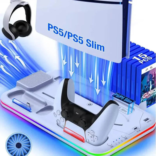 PS5 Cooling Stand with 3-Speed Adjustable Fan, RGB Lights, and Compact Design for PS5 Slim, Digital DailySale
