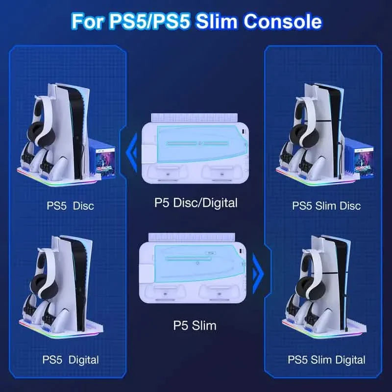 PS5 Cooling Stand with 3-Speed Adjustable Fan, RGB Lights, and Compact Design for PS5 Slim, Digital DailySale