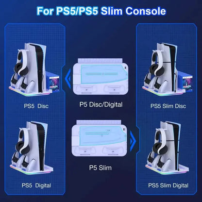 PS5 Cooling Stand with 3-Speed Adjustable Fan, RGB Lights, and Compact Design for PS5 Slim, Digital DailySale