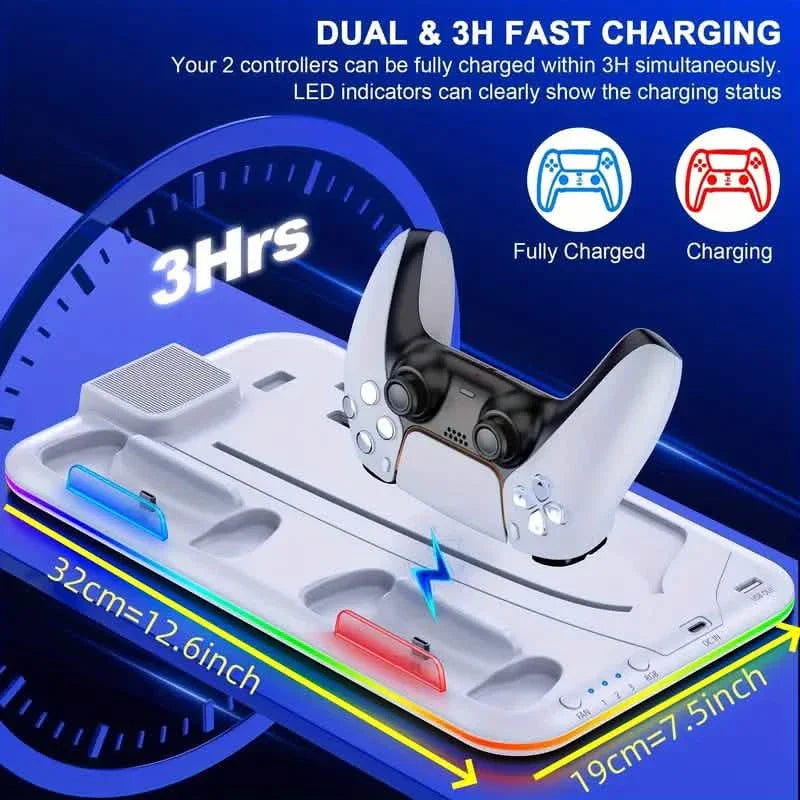 PS5 Cooling Stand with 3-Speed Adjustable Fan, RGB Lights, and Compact Design for PS5 Slim, Digital DailySale