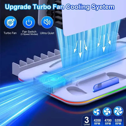 PS5 Cooling Stand with 3-Speed Adjustable Fan, RGB Lights, and Compact Design for PS5 Slim, Digital DailySale