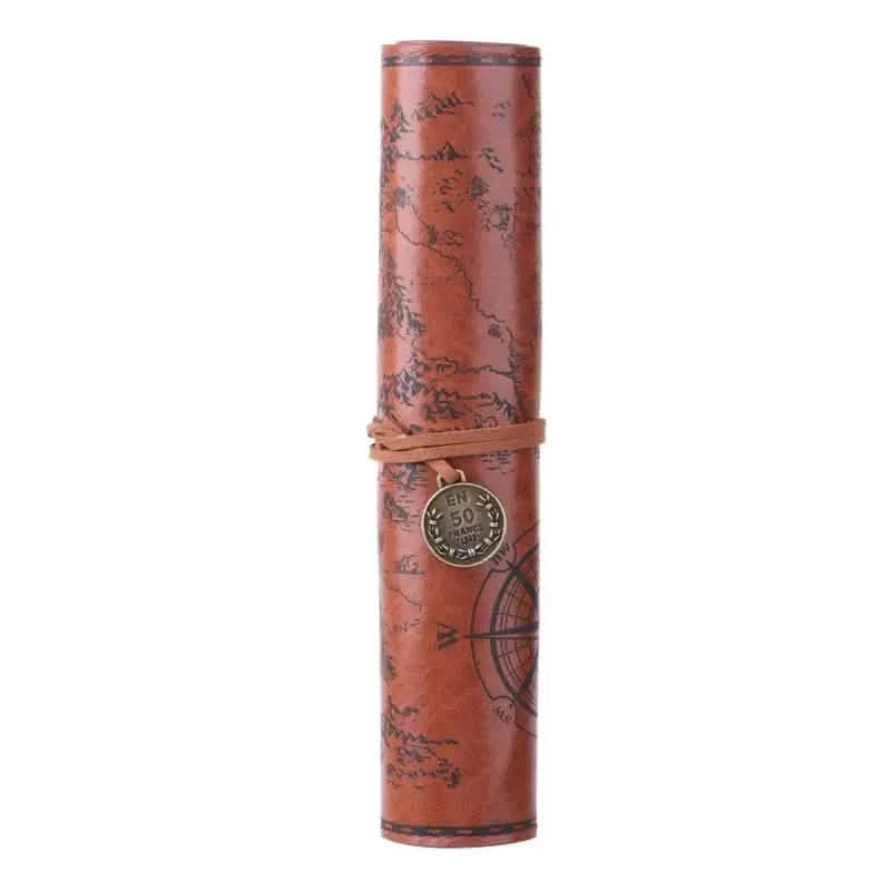 PU Leather Rollup Pen Bag Vintage Creative Map Pencil Case DailySale