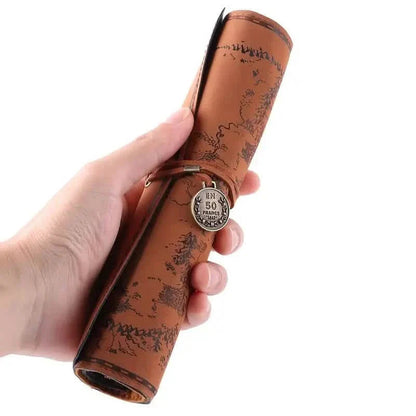 PU Leather Rollup Pen Bag Vintage Creative Map Pencil Case DailySale