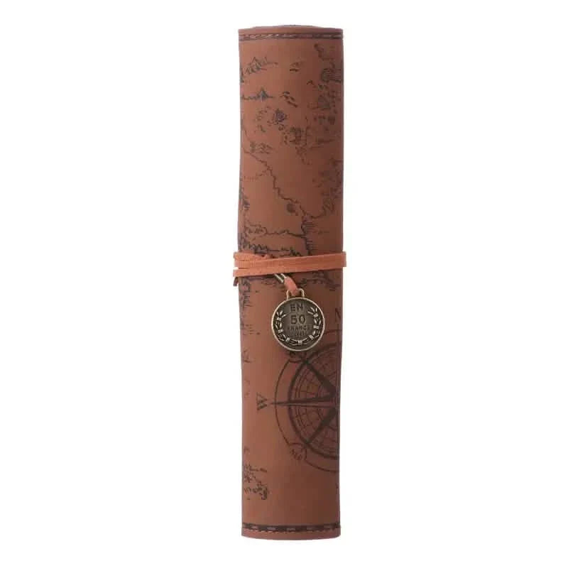 PU Leather Rollup Pen Bag Vintage Creative Map Pencil Case DailySale