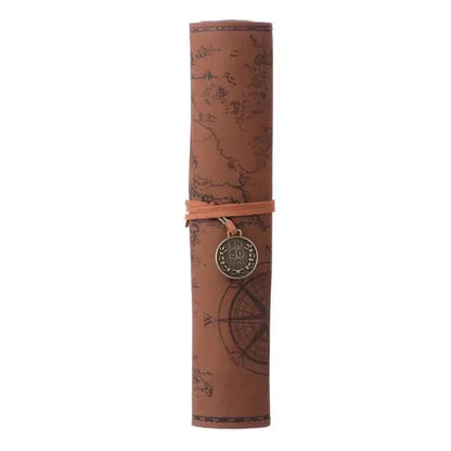 PU Leather Rollup Pen Bag Vintage Creative Map Pencil Case DailySale
