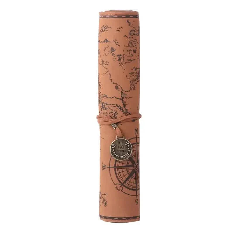 PU Leather Rollup Pen Bag Vintage Creative Map Pencil Case DailySale