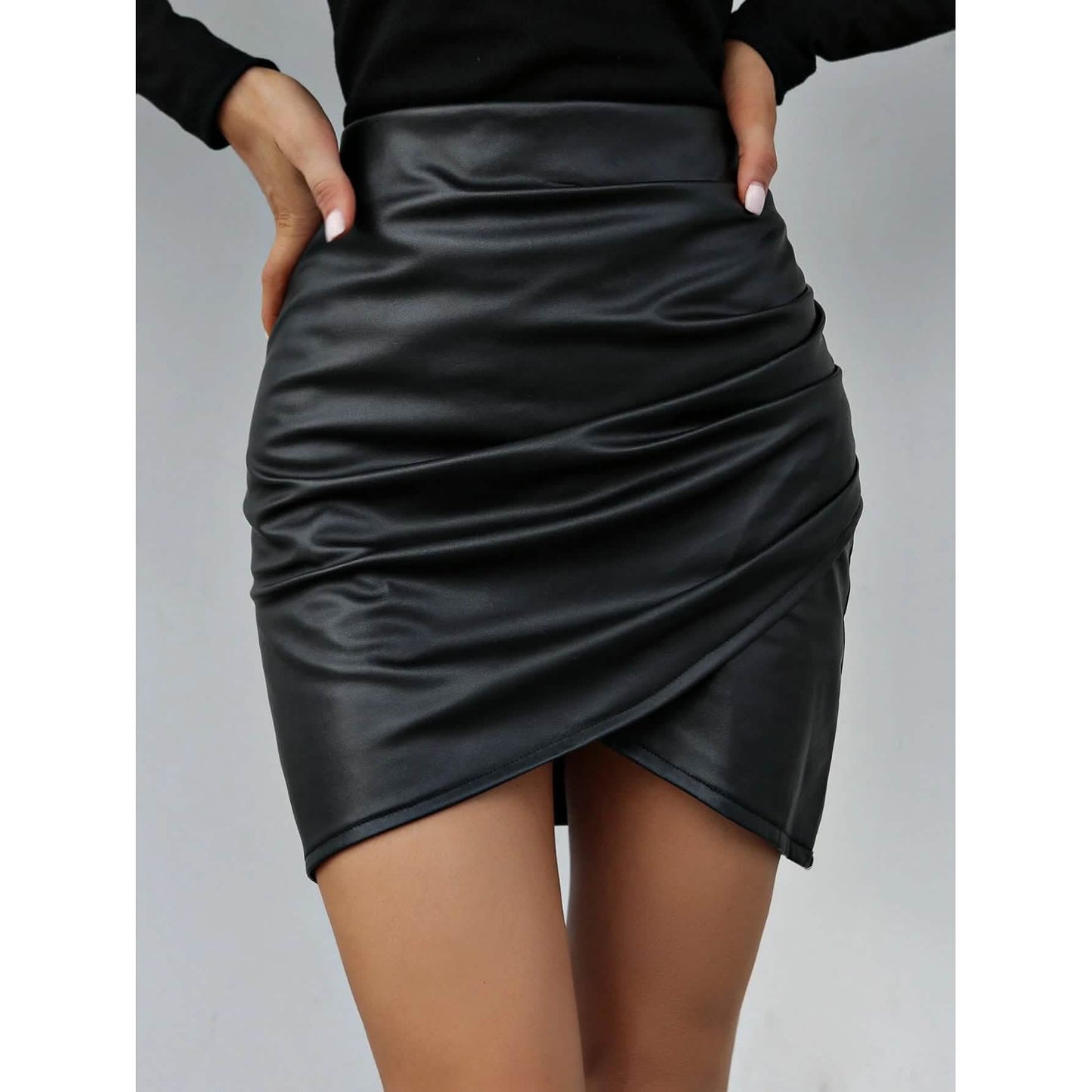 PU Wrap Hem Bodycon Skirt DailySale