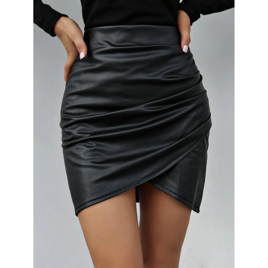 PU Wrap Hem Bodycon Skirt DailySale