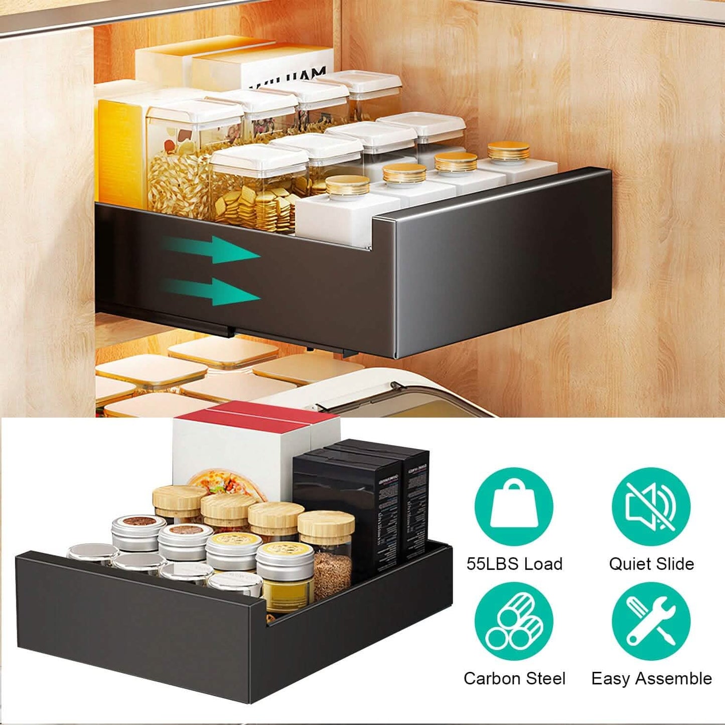 Pull Out Cabinet Organizer Carbon Steel Quiet Slide Rails DailySale