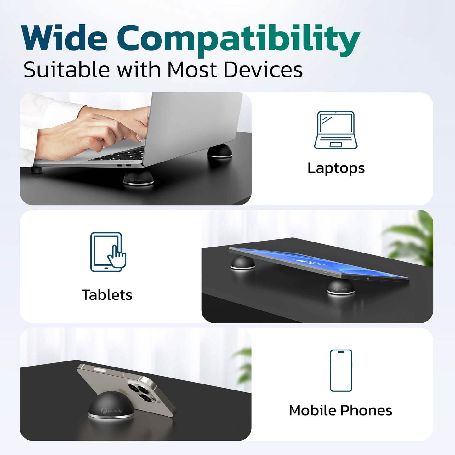 Purely Laptop Cooling Pad Legs Portable Magnetic Ball Opens Into 4 Non-Slip Laptop Stand Legs DailySale