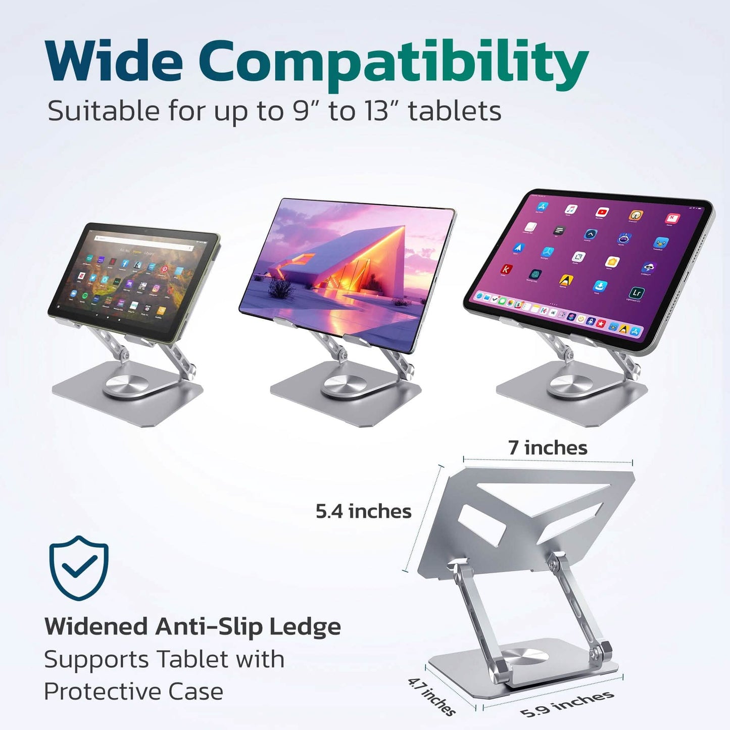 Purely SW60 Swivel Tablet Stand, Aluminum iPad Stand with 360Â° Rotating Base, Adjustable & Foldable Tablet Holder DailySale