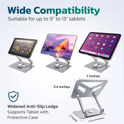 Purely SW60 Swivel Tablet Stand, Aluminum iPad Stand with 360Â° Rotating Base, Adjustable & Foldable Tablet Holder DailySale