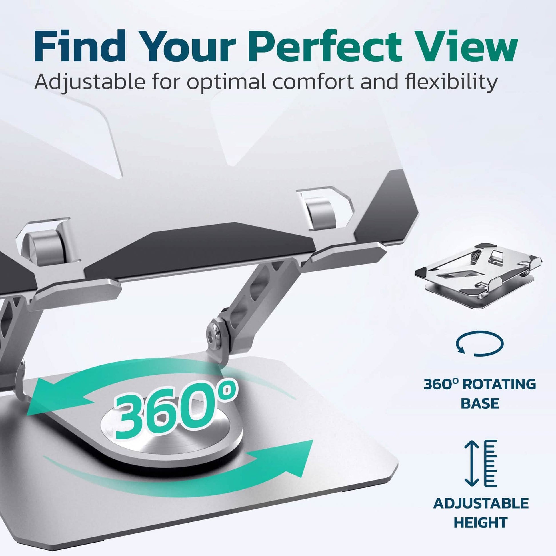 Purely SW60 Swivel Tablet Stand, Aluminum iPad Stand with 360Â° Rotating Base, Adjustable & Foldable Tablet Holder DailySale