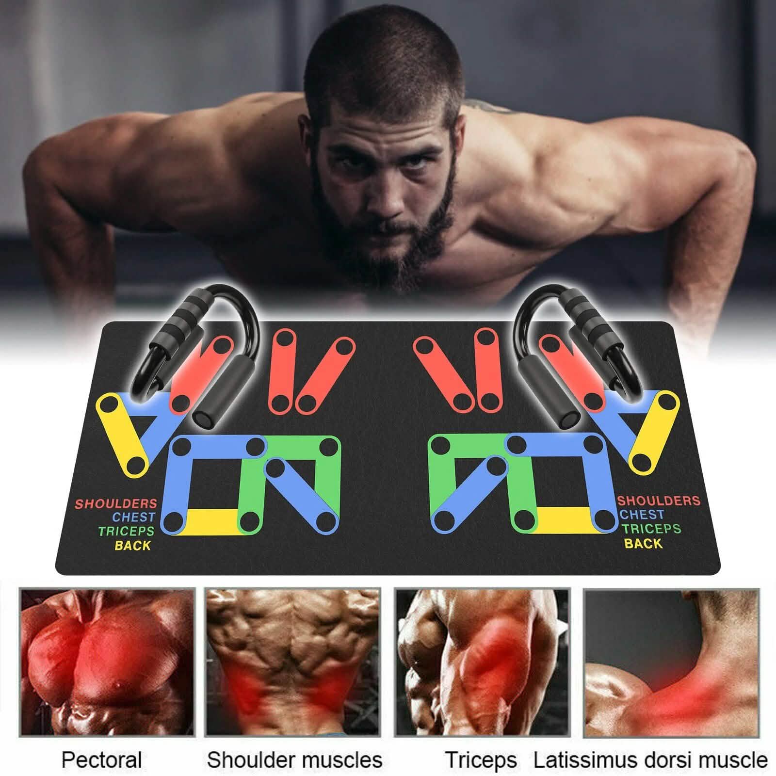Push Up Bars Stand S Shape Fitness Workout Gym Exercise with Push-Up Training Mat DailySale