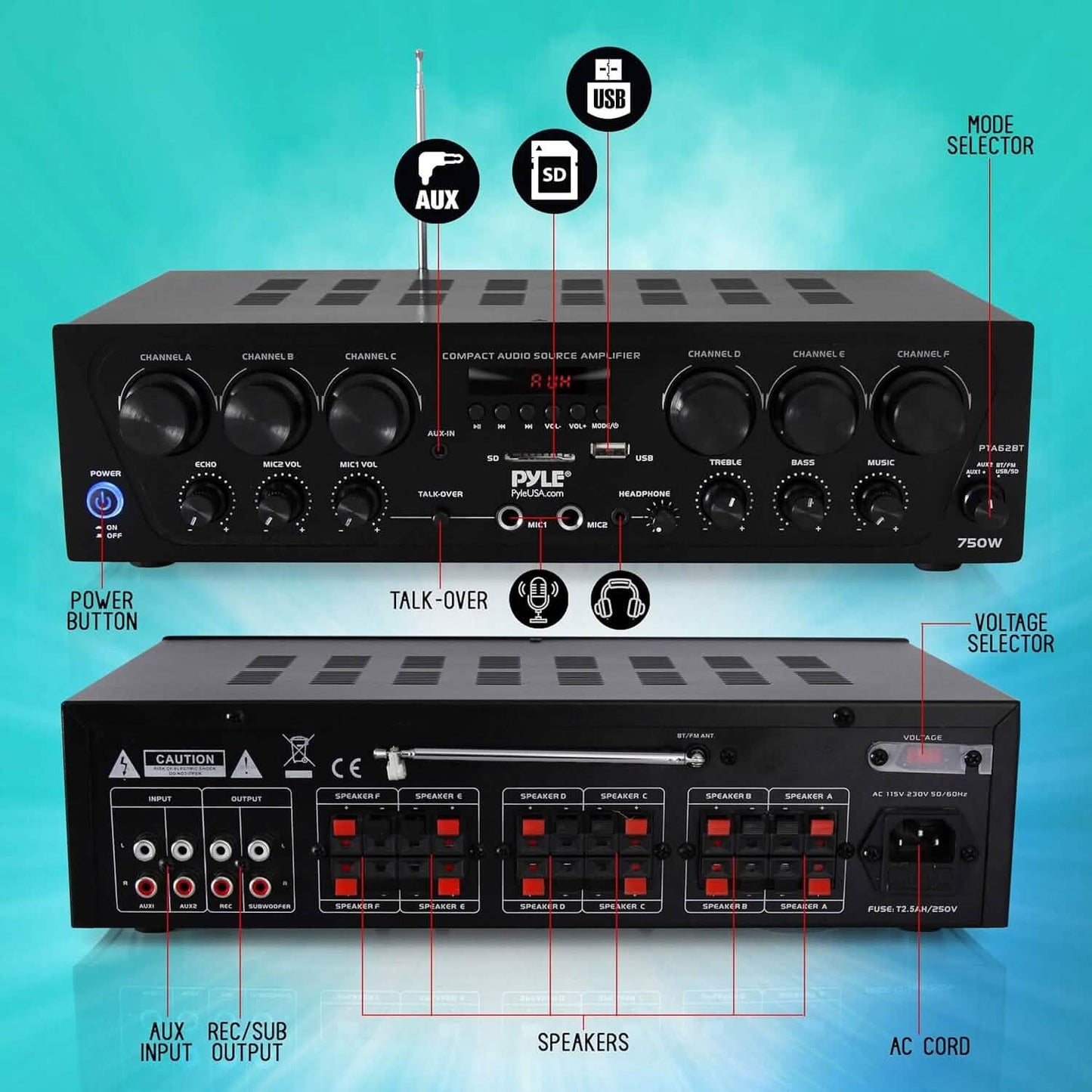 Pyle Wireless Bluetooth Home Audio Amplifier  (Refurbished) DailySale