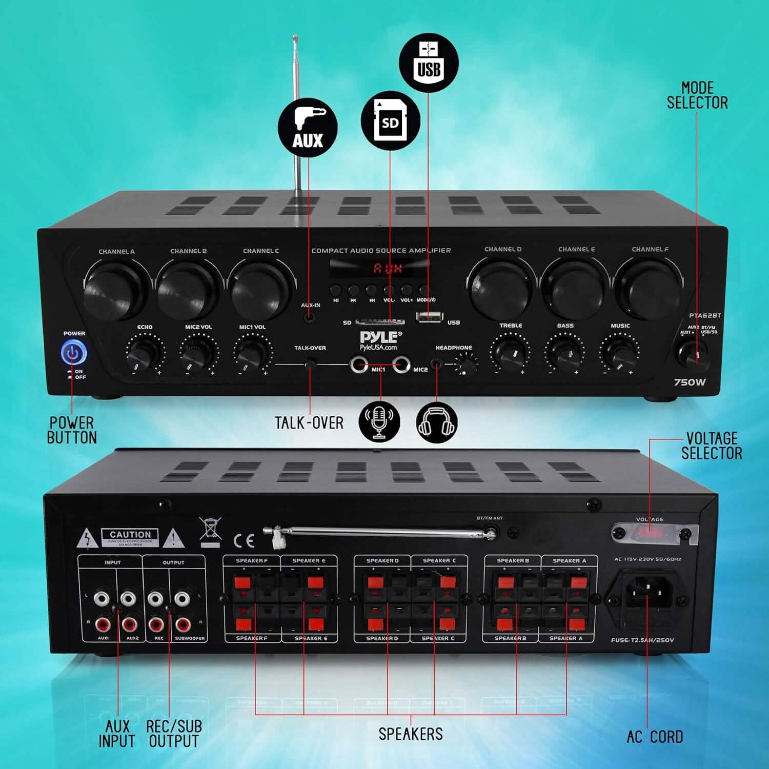 Pyle Wireless Bluetooth Home Audio Amplifier  (Refurbished) DailySale