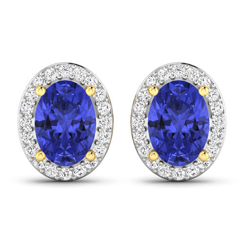 1.50 Carat Genuine Tanzanite and White Diamond 14K Yellow Gold Earrings Bids.com