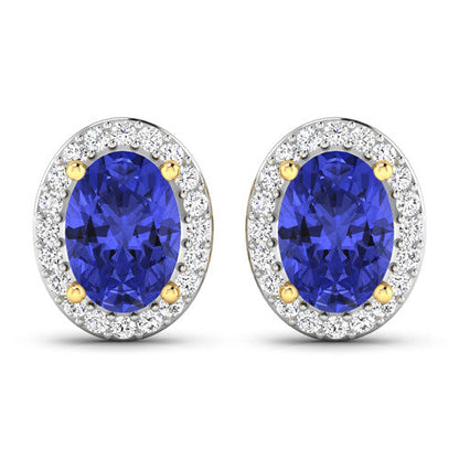 1.50 Carat Genuine Tanzanite and White Diamond 14K Yellow Gold Earrings Bids.com