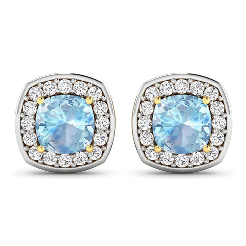 1.95 Carat Genuine Aquamarine and White Diamond 14K Yellow Gold Earrings Bids.com