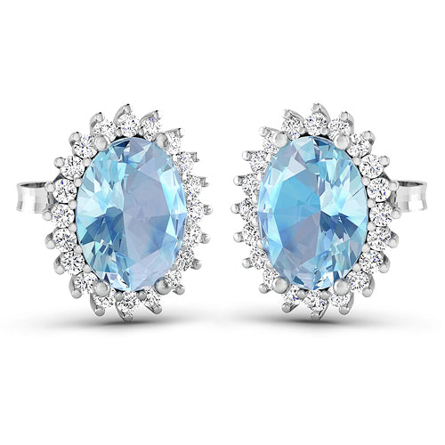 2.36 Carat Genuine Aquamarine and White Diamond 14K White Gold Earrings Bids.com