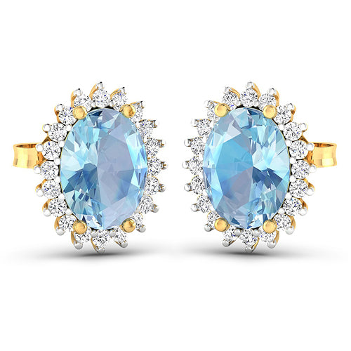 2.36 Carat Genuine Aquamarine and White Diamond 14K Yellow Gold Earrings Bids.com