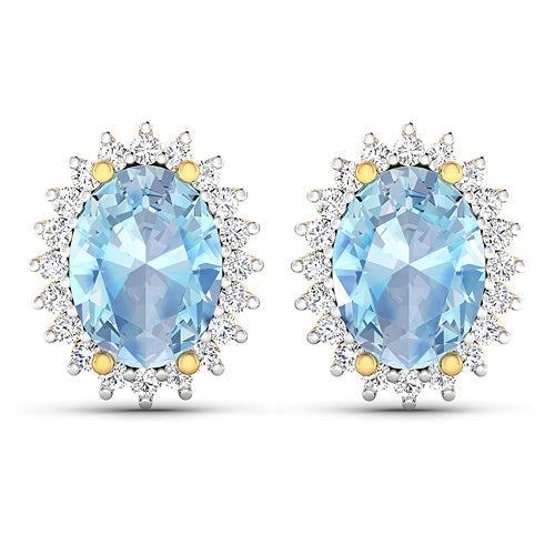 2.36 Carat Genuine Aquamarine and White Diamond 14K Yellow Gold Earrings Bids.com