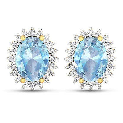 2.36 Carat Genuine Aquamarine and White Diamond 14K Yellow Gold Earrings Bids.com