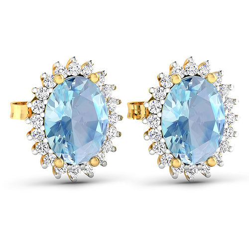 2.36 Carat Genuine Aquamarine and White Diamond 14K Yellow Gold Earrings Bids.com