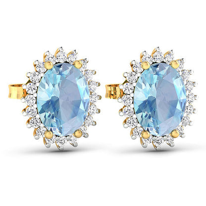 2.36 Carat Genuine Aquamarine and White Diamond 14K Yellow Gold Earrings Bids.com