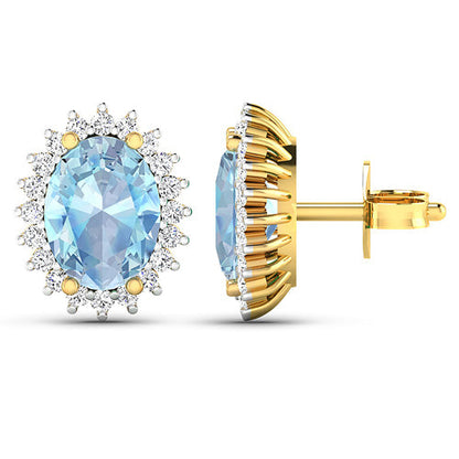 2.36 Carat Genuine Aquamarine and White Diamond 14K Yellow Gold Earrings Bids.com