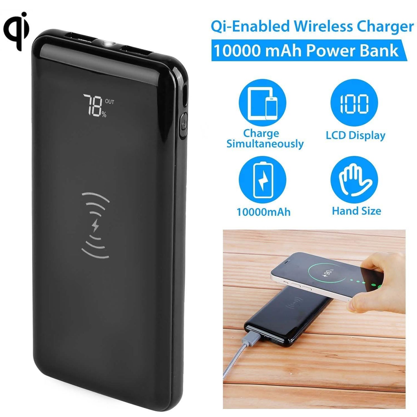 Qi Wireless Charging Station 10000mAh Power Bank DailySale
