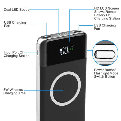 Qi Wireless Station 10000mAh Powerbank with 4 Modes Flashlight DailySale