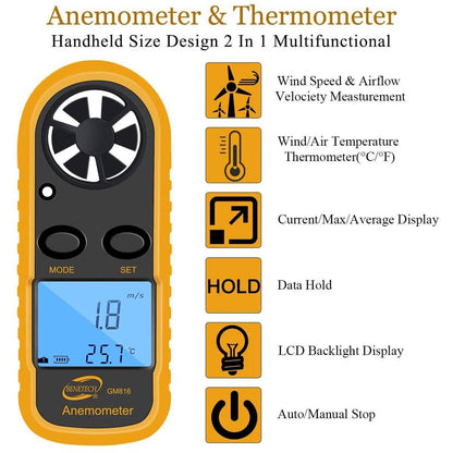 Qotone GM816 Digital Anemometer Wind-Speed Gauge Meter DailySale