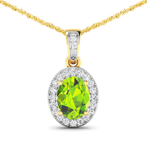 1.23 Carat Genuine Peridot and White Diamond 14K Yellow Gold Pendant Bids.com