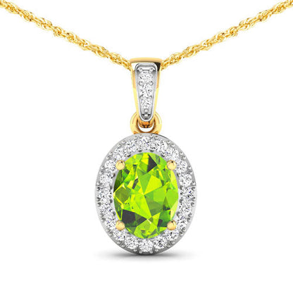 1.23 Carat Genuine Peridot and White Diamond 14K Yellow Gold Pendant Bids.com