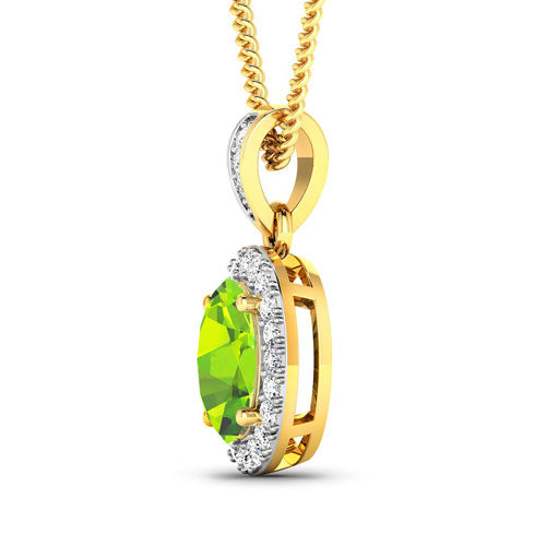 1.23 Carat Genuine Peridot and White Diamond 14K Yellow Gold Pendant Bids.com