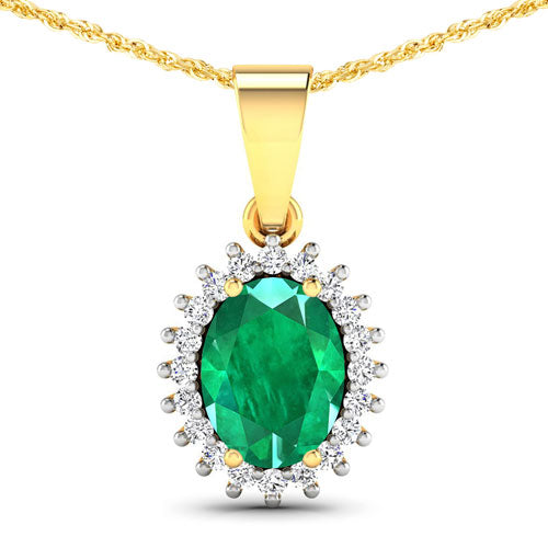 1.13 Carat Genuine Zambian Emerald and White Diamond 14K Yellow Gold Pendant Bids.com