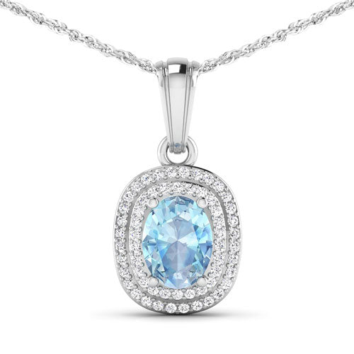 1.35 Carat Genuine Aquamarine and White Diamond 14K White Gold Pendant Bids.com