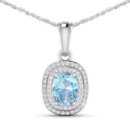 1.35 Carat Genuine Aquamarine and White Diamond 14K White Gold Pendant Bids.com