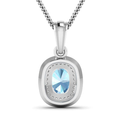 1.35 Carat Genuine Aquamarine and White Diamond 14K White Gold Pendant Bids.com