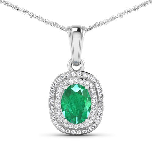 1.50 Carat Genuine Zambian Emerald and White Diamond 14K White Gold Pendant Bids.com