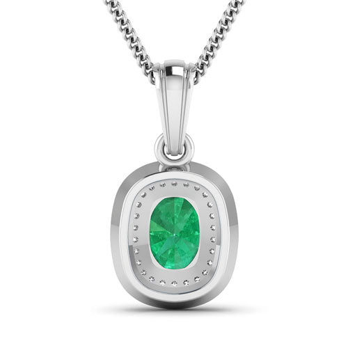 1.50 Carat Genuine Zambian Emerald and White Diamond 14K White Gold Pendant Bids.com