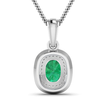 1.50 Carat Genuine Zambian Emerald and White Diamond 14K White Gold Pendant Bids.com
