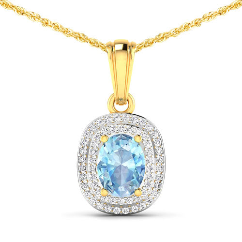 1.35 Carat Genuine Aquamarine and White Diamond 14K Yellow Gold Pendant Bids.com